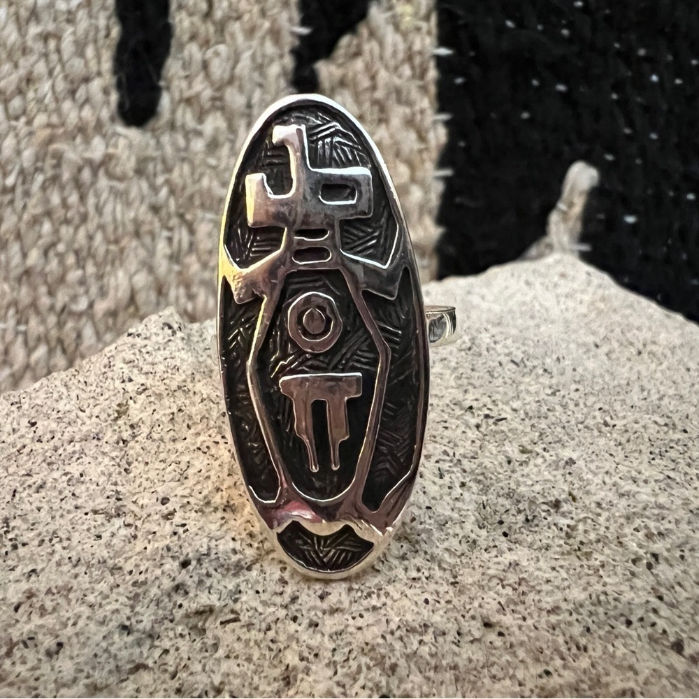 ❤️ Kachina Symbol Native Navajo Style Unisex Sterling Silver SZ 9.75 Ring 1.33”L